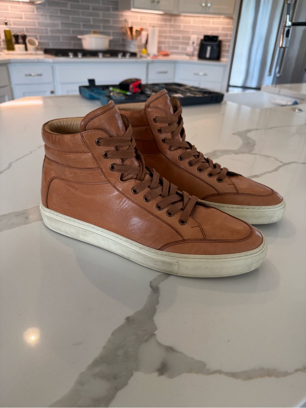 KOIO Primo Luna High-Top Leather Sneakers – Castagna Brown – Size 10 US / 43 EU